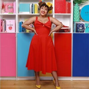 Color Me Courtney Coco Red Cotton Poplin A Line Midi Dress sz 6